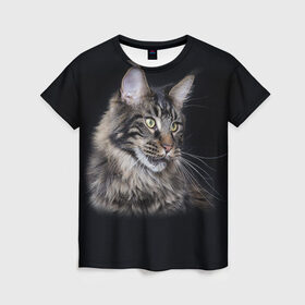 Женская футболка 3D с принтом Мейн-кун 5 в Кировске, 100% полиэфир ( синтетическое хлопкоподобное полотно) | прямой крой, круглый вырез горловины, длина до линии бедер | кот | котенок | котик | котэ | кошка | мейн кун | мейнкун | мэйн кун | мэйнкун