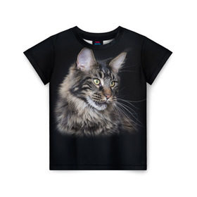 Детская футболка 3D с принтом Мейн-кун 5 в Кировске, 100% гипоаллергенный полиэфир | прямой крой, круглый вырез горловины, длина до линии бедер, чуть спущенное плечо, ткань немного тянется | Тематика изображения на принте: кот | котенок | котик | котэ | кошка | мейн кун | мейнкун | мэйн кун | мэйнкун