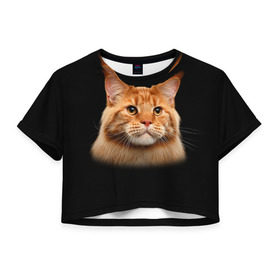 Женская футболка 3D укороченная с принтом Мейн-кун 6 в Кировске, 100% полиэстер | круглая горловина, длина футболки до линии талии, рукава с отворотами | кот | котенок | котик | котэ | кошка | мейн кун | мейнкун | мэйн кун | мэйнкун
