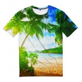 Мужская футболка 3D с принтом Тропики в Кировске, 100% полиэфир | прямой крой, круглый вырез горловины, длина до линии бедер | Тематика изображения на принте: берег | лето | море | отдых | тропики