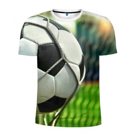 Мужская футболка 3D спортивная с принтом Футбол в Кировске, 100% полиэстер с улучшенными характеристиками | приталенный силуэт, круглая горловина, широкие плечи, сужается к линии бедра | ворота | мяч | сетка