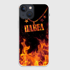 Чехол для iPhone 13 mini с принтом Павел в Кировске,  |  | black background | chain | fire | name | paul | stars | звезды | имя | огонь | павел | цепь | черный фон