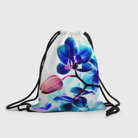 Рюкзак-мешок 3D с принтом Орхидея в Кировске, 100% полиэстер | плотность ткани — 200 г/м2, размер — 35 х 45 см; лямки — толстые шнурки, застежка на шнуровке, без карманов и подкладки | Тематика изображения на принте: лютики | синий | цветы