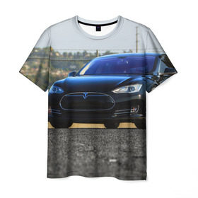 Мужская футболка 3D с принтом Tesla в Кировске, 100% полиэфир | прямой крой, круглый вырез горловины, длина до линии бедер | 