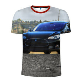 Мужская футболка 3D спортивная с принтом Tesla в Кировске, 100% полиэстер с улучшенными характеристиками | приталенный силуэт, круглая горловина, широкие плечи, сужается к линии бедра | 