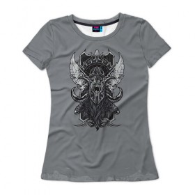Женская футболка 3D с принтом Череп 29 в Кировске, 100% полиэфир ( синтетическое хлопкоподобное полотно) | прямой крой, круглый вырез горловины, длина до линии бедер | skull | skulls | кости | скелет | череп