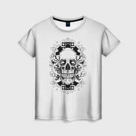 Женская футболка 3D с принтом Череп 33 в Кировске, 100% полиэфир ( синтетическое хлопкоподобное полотно) | прямой крой, круглый вырез горловины, длина до линии бедер | skull | skulls | кости | скелет | череп