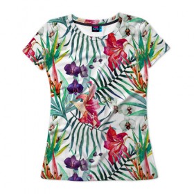 Женская футболка 3D с принтом Фэшн 8 в Кировске, 100% полиэфир ( синтетическое хлопкоподобное полотно) | прямой крой, круглый вырез горловины, длина до линии бедер | паттерн | цветы