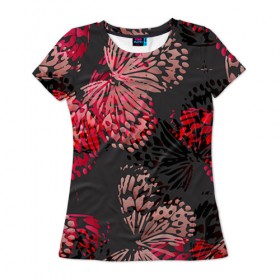 Женская футболка 3D с принтом Фэшн 12 в Кировске, 100% полиэфир ( синтетическое хлопкоподобное полотно) | прямой крой, круглый вырез горловины, длина до линии бедер | бабочки | паттерн