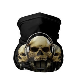 Бандана-труба 3D с принтом DJ череп в Кировске, 100% полиэстер, ткань с особыми свойствами — Activecool | плотность 150‒180 г/м2; хорошо тянется, но сохраняет форму | dj | music | диджей | клуб | музыка | наушники | череп