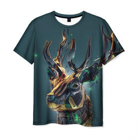 Мужская футболка 3D с принтом Золотой олень в Кировске, 100% полиэфир | прямой крой, круглый вырез горловины, длина до линии бедер | животные | золото | олень | природа | рога