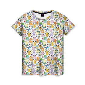 Женская футболка 3D с принтом Pokemon Doodle Big в Кировске, 100% полиэфир ( синтетическое хлопкоподобное полотно) | прямой крой, круглый вырез горловины, длина до линии бедер | pokemon go | бульбозавр | пикачу | покебол | покемон | покемоны | псидак | слоупок | снорлакс | чермандер