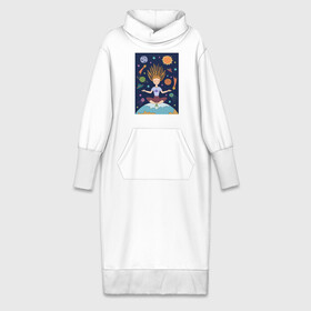 Платье удлиненное хлопок с принтом Йога и гармония в Кировске,  |  | девушка | единение | звезды | йога | космос | медитация | планета
