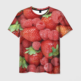 Мужская футболка 3D с принтом Ягоды в Кировске, 100% полиэфир | прямой крой, круглый вырез горловины, длина до линии бедер | десерт | еда | клубника | красный | малина | сладкое | ягоды