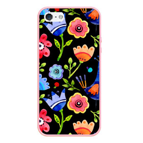 Чехол для iPhone 5/5S матовый с принтом цветочный принт в Кировске, Силикон | Область печати: задняя сторона чехла, без боковых панелей | акварель | графика | зелень | лес | лето | листья | принт | рисунок | цветок