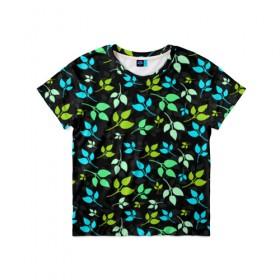 Детская футболка 3D с принтом цветочный принт в Кировске, 100% гипоаллергенный полиэфир | прямой крой, круглый вырез горловины, длина до линии бедер, чуть спущенное плечо, ткань немного тянется | акварель | графика | зелень | лес | лето | листья | принт | рисунок | цветок