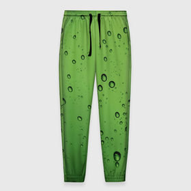 Мужские брюки 3D с принтом Зеленые капли в Кировске, 100% полиэстер | манжеты по низу, эластичный пояс регулируется шнурком, по бокам два кармана без застежек, внутренняя часть кармана из мелкой сетки | вода | зеленый | капля