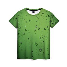 Женская футболка 3D с принтом Зеленые капли в Кировске, 100% полиэфир ( синтетическое хлопкоподобное полотно) | прямой крой, круглый вырез горловины, длина до линии бедер | вода | зеленый | капля