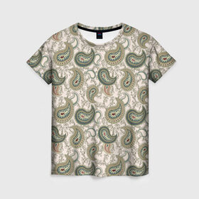 Женская футболка 3D с принтом Нежность в Кировске, 100% полиэфир ( синтетическое хлопкоподобное полотно) | прямой крой, круглый вырез горловины, длина до линии бедер | орнамент | паттерн | пейсли | турецкие огурцы