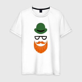 Мужская футболка хлопок с принтом Хипстер в шляпе в Кировске, 100% хлопок | прямой крой, круглый вырез горловины, длина до линии бедер, слегка спущенное плечо. | 