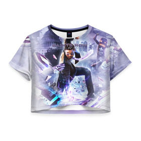Женская футболка 3D укороченная с принтом Saints Row в Кировске, 100% полиэстер | круглая горловина, длина футболки до линии талии, рукава с отворотами | gta | saints row | святые