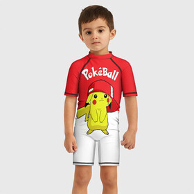 Детский купальный костюм 3D с принтом Pokeball в Кировске, Полиэстер 85%, Спандекс 15% | застежка на молнии на спине | pikachu | pokeboll | pokemon | пикачу | покеболл | покемон