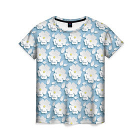 Женская футболка 3D с принтом Ромашки в Кировске, 100% полиэфир ( синтетическое хлопкоподобное полотно) | прямой крой, круглый вырез горловины, длина до линии бедер | объёмный | ромашки | трёхмерный | цветы