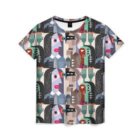 Женская футболка 3D с принтом Импрессионизм 16 в Кировске, 100% полиэфир ( синтетическое хлопкоподобное полотно) | прямой крой, круглый вырез горловины, длина до линии бедер | абстракция | импрессионизм | человечки | яркий