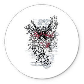Коврик круглый с принтом Рок сердца 5 в Кировске, резина и полиэстер | круглая форма, изображение наносится на всю лицевую часть | heart | tattoo | разбитое | сердечко | сердце | тату | татушка