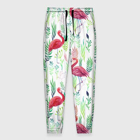 Мужские брюки 3D с принтом Цветы и бабочки 2 в Кировске, 100% полиэстер | манжеты по низу, эластичный пояс регулируется шнурком, по бокам два кармана без застежек, внутренняя часть кармана из мелкой сетки | растения | фламинго