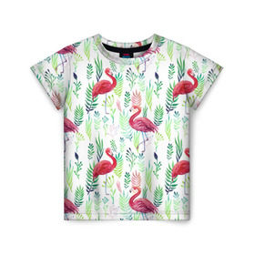 Детская футболка 3D с принтом Цветы и бабочки 2 в Кировске, 100% гипоаллергенный полиэфир | прямой крой, круглый вырез горловины, длина до линии бедер, чуть спущенное плечо, ткань немного тянется | Тематика изображения на принте: растения | фламинго
