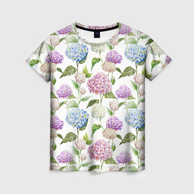 Женская футболка 3D с принтом Цветы и бабочки 4 в Кировске, 100% полиэфир ( синтетическое хлопкоподобное полотно) | прямой крой, круглый вырез горловины, длина до линии бедер | акварель | нежный | паттерн | цветочек | цветочный