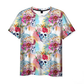 Мужская футболка 3D с принтом Цветы и бабочки 5 в Кировске, 100% полиэфир | прямой крой, круглый вырез горловины, длина до линии бедер | акварель | нежный | паттерн | цветочек | цветочный