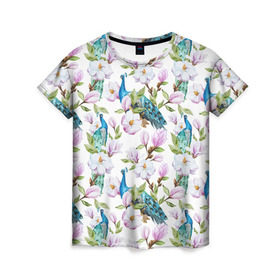 Женская футболка 3D с принтом Цветы и бабочки 6 в Кировске, 100% полиэфир ( синтетическое хлопкоподобное полотно) | прямой крой, круглый вырез горловины, длина до линии бедер | акварель | нежный | паттерн | цветочек | цветочный