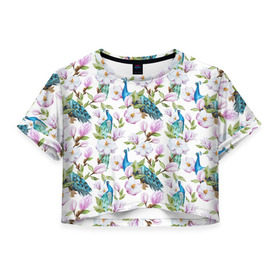 Женская футболка 3D укороченная с принтом Цветы и бабочки 6 в Кировске, 100% полиэстер | круглая горловина, длина футболки до линии талии, рукава с отворотами | акварель | нежный | паттерн | цветочек | цветочный