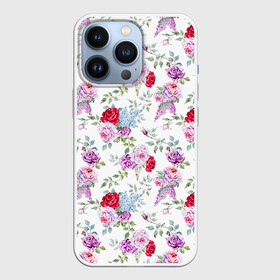 Чехол для iPhone 13 Pro с принтом Цветы и бабочки 8 в Кировске,  |  | Тематика изображения на принте: акварель | бабочка | нежный | рисунок | роза | сирень | цветочек | цветочный | цветы