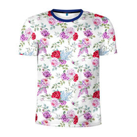 Мужская футболка 3D спортивная с принтом Цветы и бабочки 8 в Кировске, 100% полиэстер с улучшенными характеристиками | приталенный силуэт, круглая горловина, широкие плечи, сужается к линии бедра | акварель | бабочка | нежный | рисунок | роза | сирень | цветочек | цветочный | цветы
