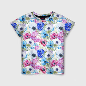 Детская футболка 3D с принтом Цветы и бабочки 9 в Кировске, 100% гипоаллергенный полиэфир | прямой крой, круглый вырез горловины, длина до линии бедер, чуть спущенное плечо, ткань немного тянется | акварель | нежный | паттерн | цветочек | цветочный