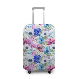 Чехол для чемодана 3D с принтом Цветы и бабочки 9 в Кировске, 86% полиэфир, 14% спандекс | двустороннее нанесение принта, прорези для ручек и колес | акварель | нежный | паттерн | цветочек | цветочный
