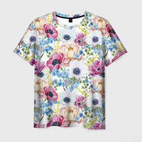 Мужская футболка 3D с принтом Цветы и бабочки 10 в Кировске, 100% полиэфир | прямой крой, круглый вырез горловины, длина до линии бедер | маки | паттерн