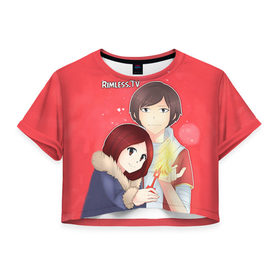 Женская футболка 3D укороченная с принтом RimLess NV в Кировске, 100% полиэстер | круглая горловина, длина футболки до линии талии, рукава с отворотами | 