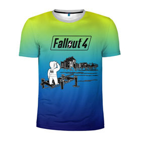 Мужская футболка 3D спортивная с принтом Волт-бой Fallout 4 в Кировске, 100% полиэстер с улучшенными характеристиками | приталенный силуэт, круглая горловина, широкие плечи, сужается к линии бедра | fallout 4 | vault boy | волт бой | фаллаут