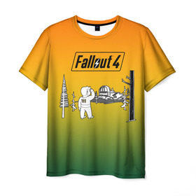 Мужская футболка 3D с принтом Волт-бой 111 Fallout 4 в Кировске, 100% полиэфир | прямой крой, круглый вырез горловины, длина до линии бедер | fallout 4 | vault boy | волт бой | фаллаут