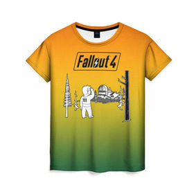 Женская футболка 3D с принтом Волт-бой 111 Fallout 4 в Кировске, 100% полиэфир ( синтетическое хлопкоподобное полотно) | прямой крой, круглый вырез горловины, длина до линии бедер | fallout 4 | vault boy | волт бой | фаллаут