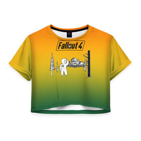 Женская футболка 3D укороченная с принтом Волт-бой 111 Fallout 4 в Кировске, 100% полиэстер | круглая горловина, длина футболки до линии талии, рукава с отворотами | fallout 4 | vault boy | волт бой | фаллаут