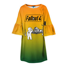 Детское платье 3D с принтом Волт-бой 111 Fallout 4 в Кировске, 100% полиэстер | прямой силуэт, чуть расширенный к низу. Круглая горловина, на рукавах — воланы | Тематика изображения на принте: fallout 4 | vault boy | волт бой | фаллаут