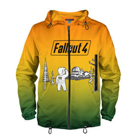 Мужская ветровка 3D с принтом Волт-бой 111 Fallout 4 в Кировске, 100% полиэстер | подол и капюшон оформлены резинкой с фиксаторами, два кармана без застежек по бокам, один потайной карман на груди | fallout 4 | vault boy | волт бой | фаллаут