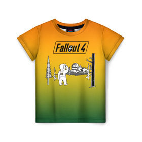 Детская футболка 3D с принтом Волт-бой 111 Fallout 4 в Кировске, 100% гипоаллергенный полиэфир | прямой крой, круглый вырез горловины, длина до линии бедер, чуть спущенное плечо, ткань немного тянется | Тематика изображения на принте: fallout 4 | vault boy | волт бой | фаллаут