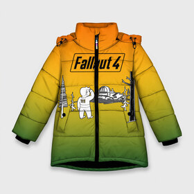 Зимняя куртка для девочек 3D с принтом Волт-бой 111 Fallout 4 в Кировске, ткань верха — 100% полиэстер; подклад — 100% полиэстер, утеплитель — 100% полиэстер. | длина ниже бедра, удлиненная спинка, воротник стойка и отстегивающийся капюшон. Есть боковые карманы с листочкой на кнопках, утяжки по низу изделия и внутренний карман на молнии. 

Предусмотрены светоотражающий принт на спинке, радужный светоотражающий элемент на пуллере молнии и на резинке для утяжки. | fallout 4 | vault boy | волт бой | фаллаут