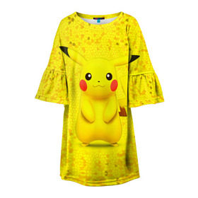 Детское платье 3D с принтом Pikachu в Кировске, 100% полиэстер | прямой силуэт, чуть расширенный к низу. Круглая горловина, на рукавах — воланы | pikachu | pokeboll | pokemon | пикачу | покеболл | покемон